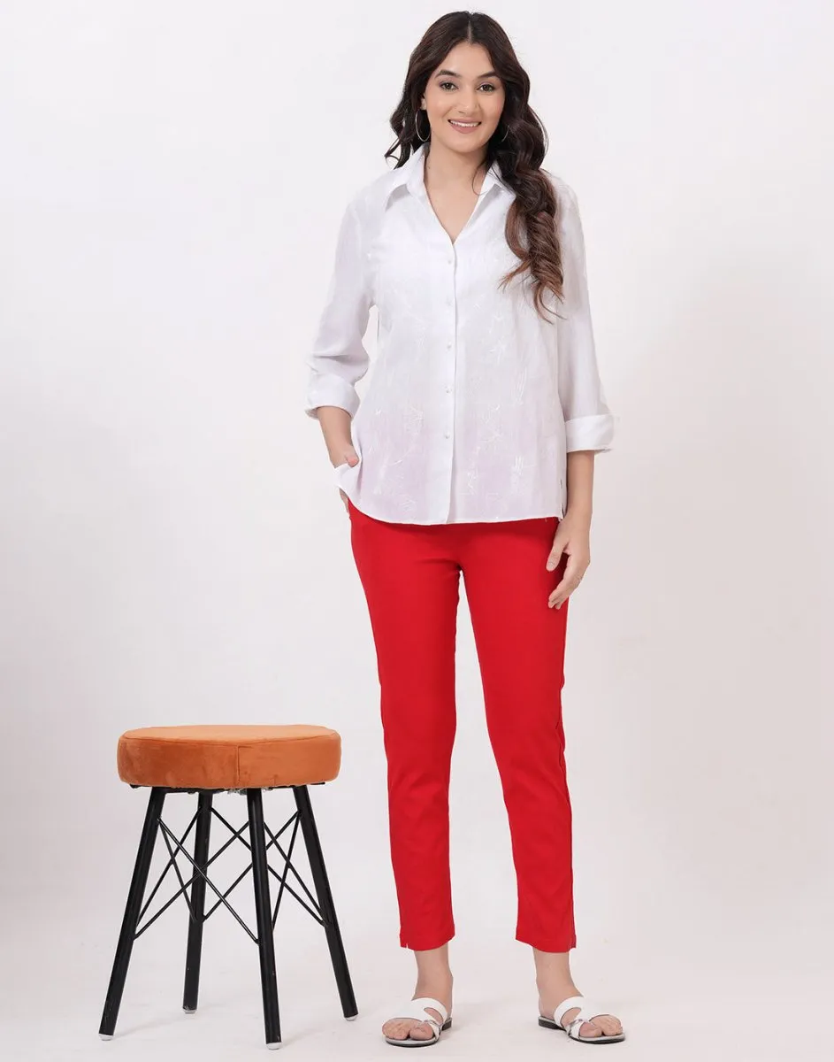 Satrangi Women's Red Viscose Lycra Trouser