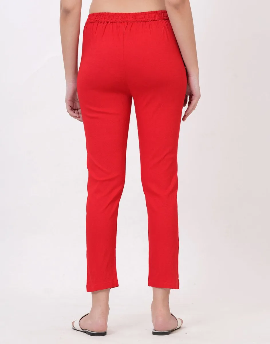 Satrangi Women's Red Viscose Lycra Trouser
