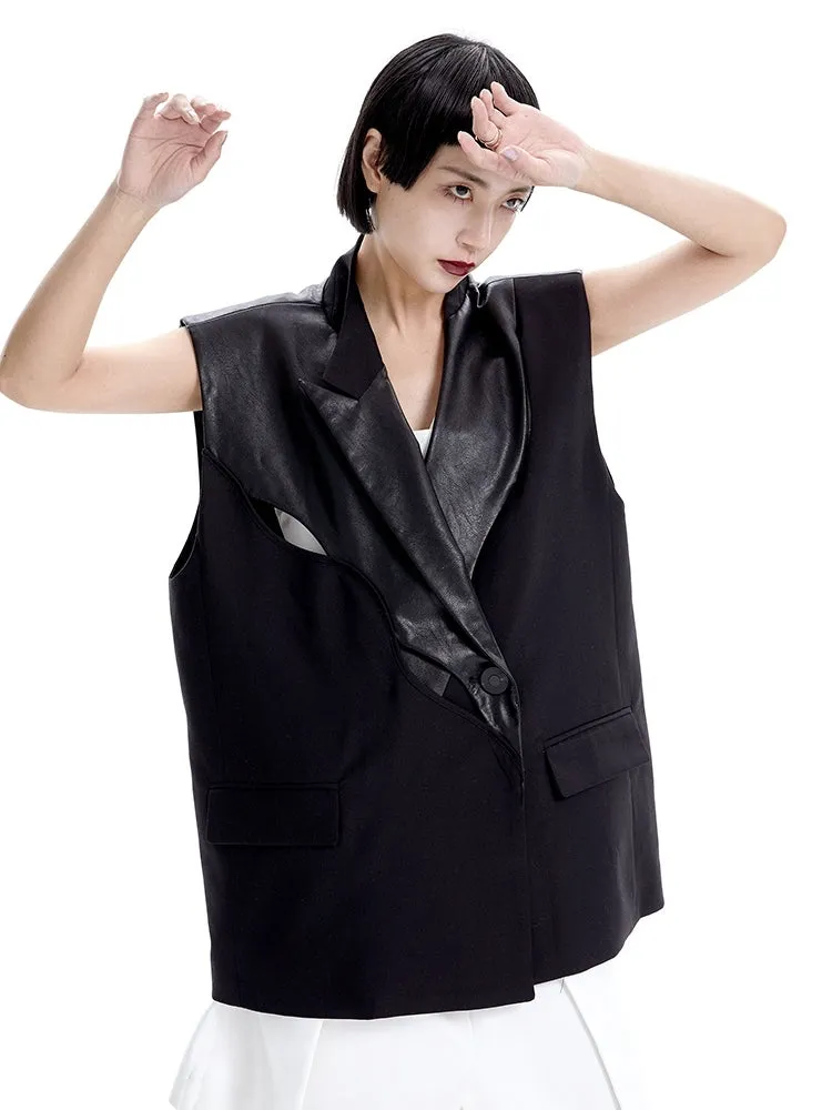 Sleeveless Leather Loose Jacket Vest
