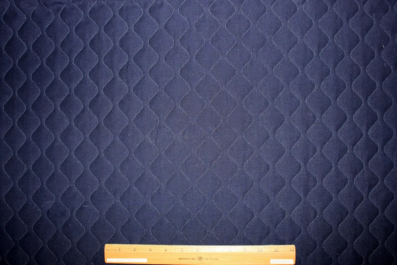 Squiggle Quilted Cotton Coating - Navy/White