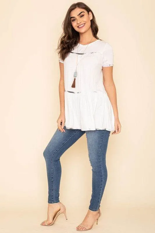 Tiered Tie Dye Accent Short Sleeves Tunic by EG Fashion