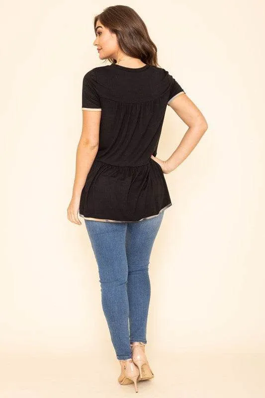 Tiered Tie Dye Accent Short Sleeves Tunic by EG Fashion