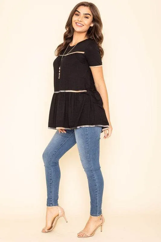 Tiered Tie Dye Accent Short Sleeves Tunic by EG Fashion