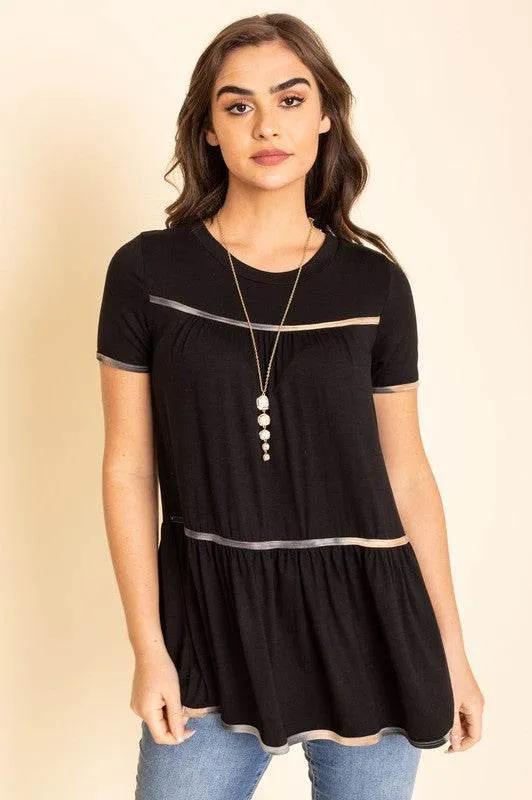 Tiered Tie Dye Accent Short Sleeves Tunic by EG Fashion