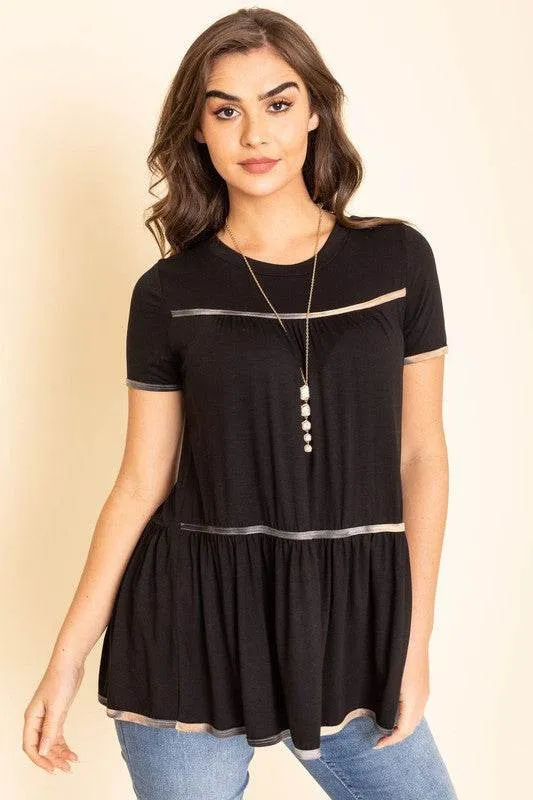 Tiered Tie Dye Accent Short Sleeves Tunic by EG Fashion