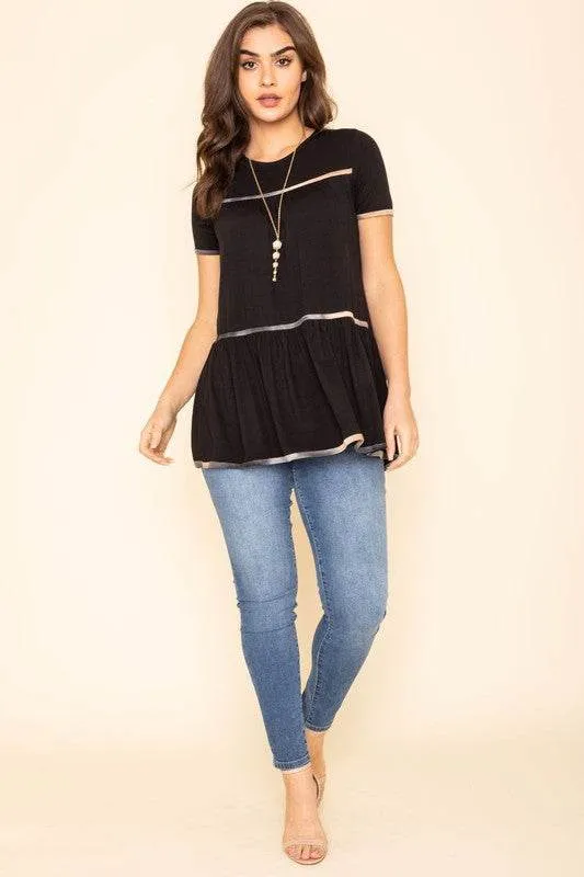 Tiered Tie Dye Accent Short Sleeves Tunic by EG Fashion