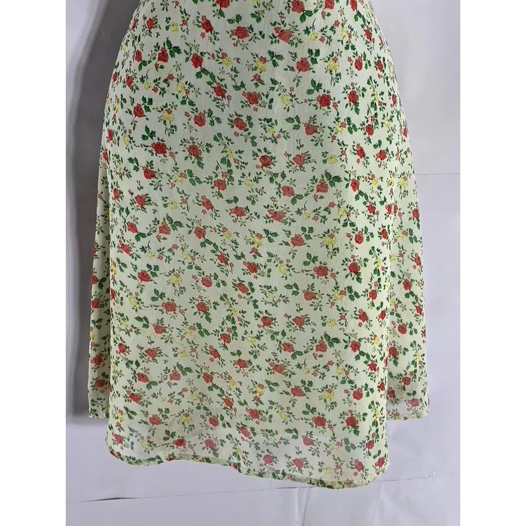 UNBRANDED Women's White Floral V-Neck Short Sleeve Wrap Mini Dress SZ S