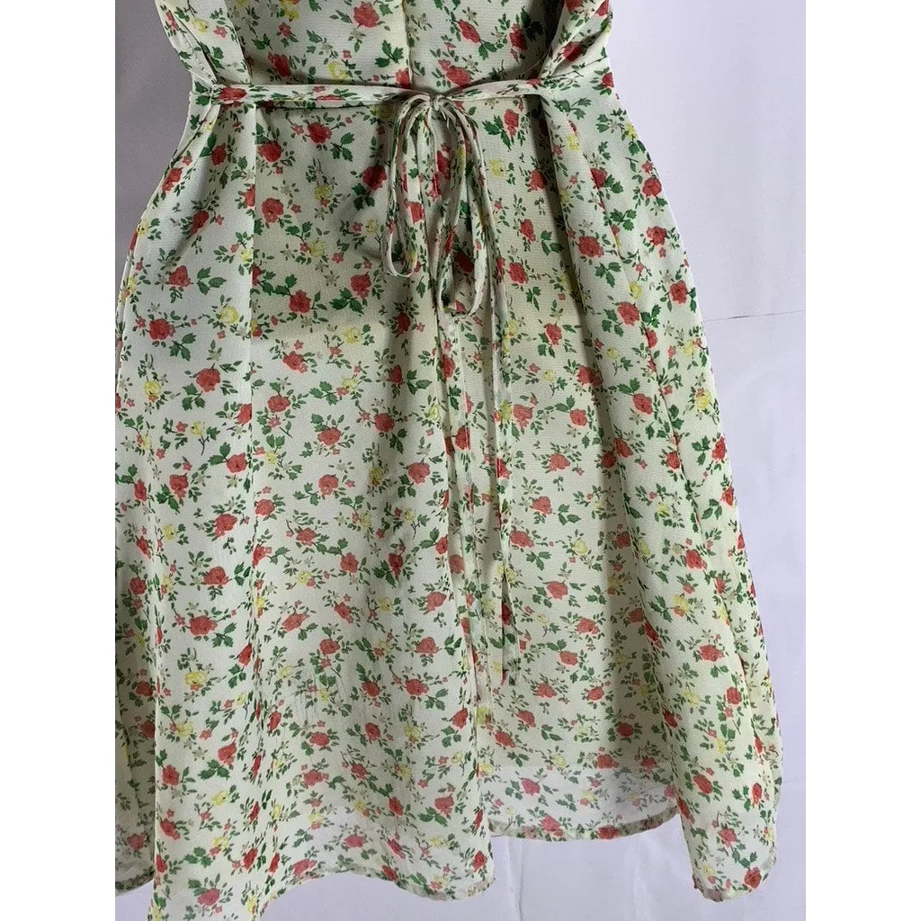 UNBRANDED Women's White Floral V-Neck Short Sleeve Wrap Mini Dress SZ S
