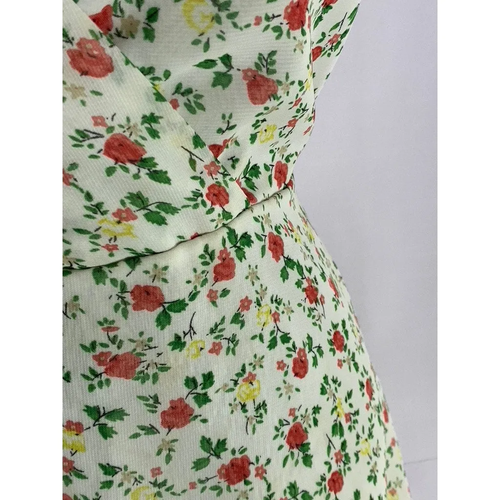 UNBRANDED Women's White Floral V-Neck Short Sleeve Wrap Mini Dress SZ S