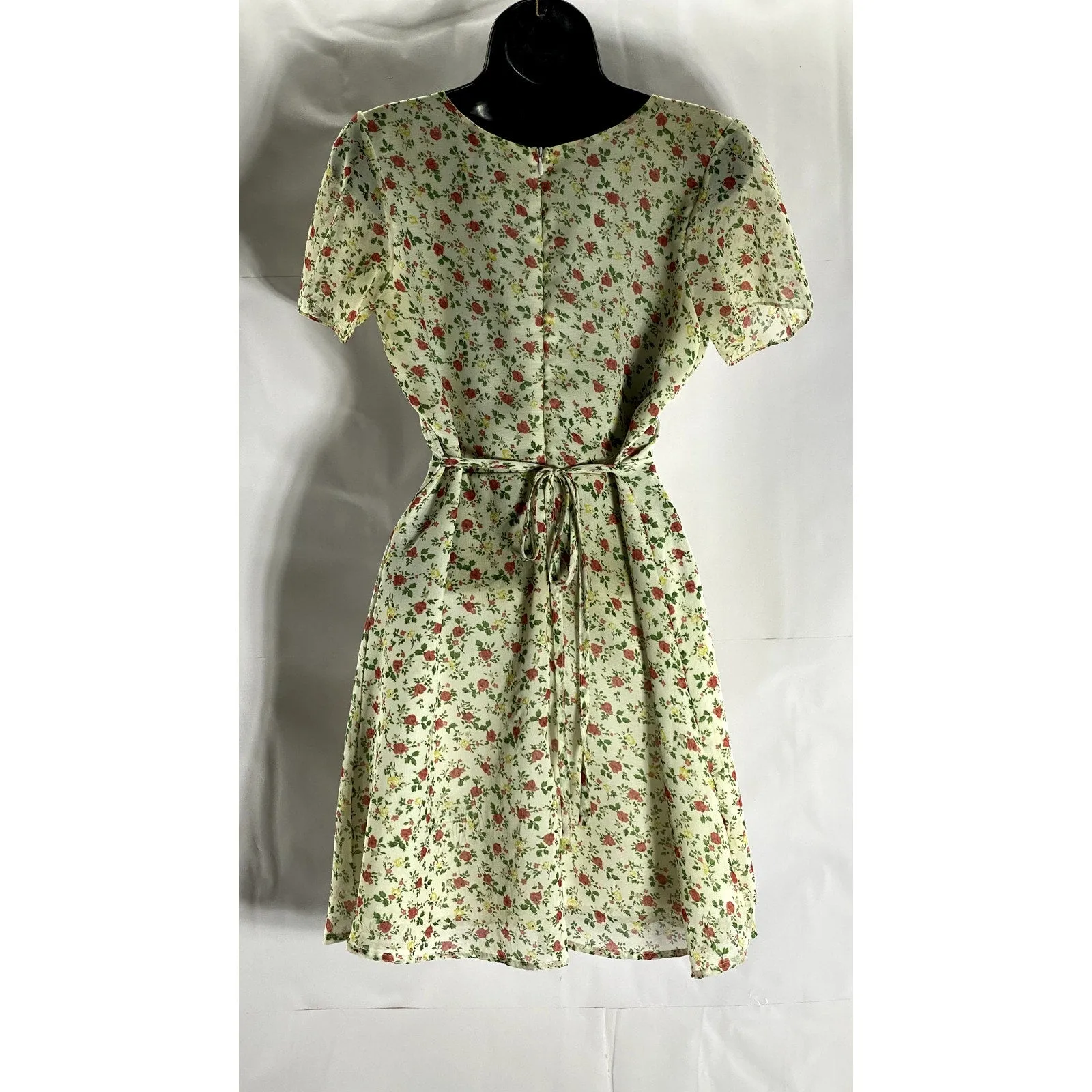 UNBRANDED Women's White Floral V-Neck Short Sleeve Wrap Mini Dress SZ S