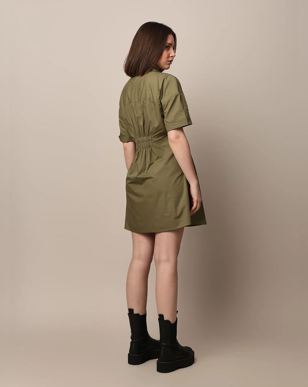 Verdant Gathered Cotton Dress