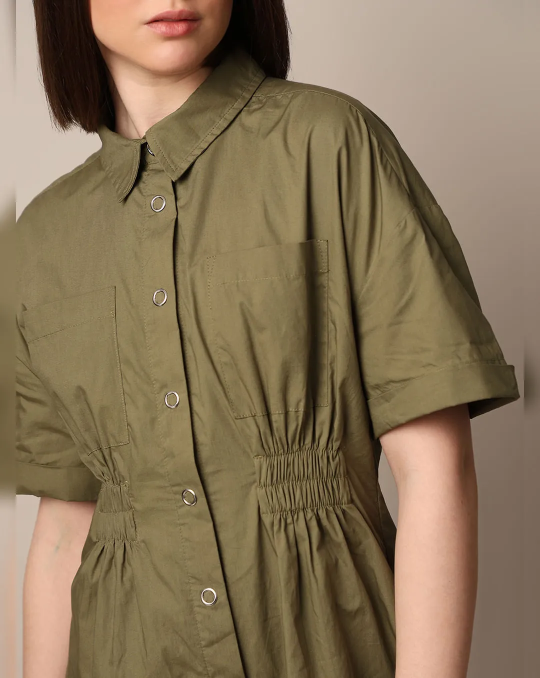 Verdant Gathered Cotton Dress