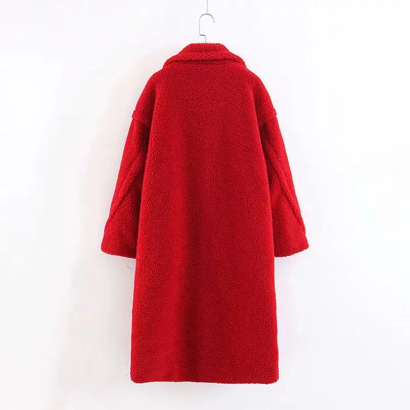 Warm Faux Fur Lapel Collar Oversized Women Teddy Coat