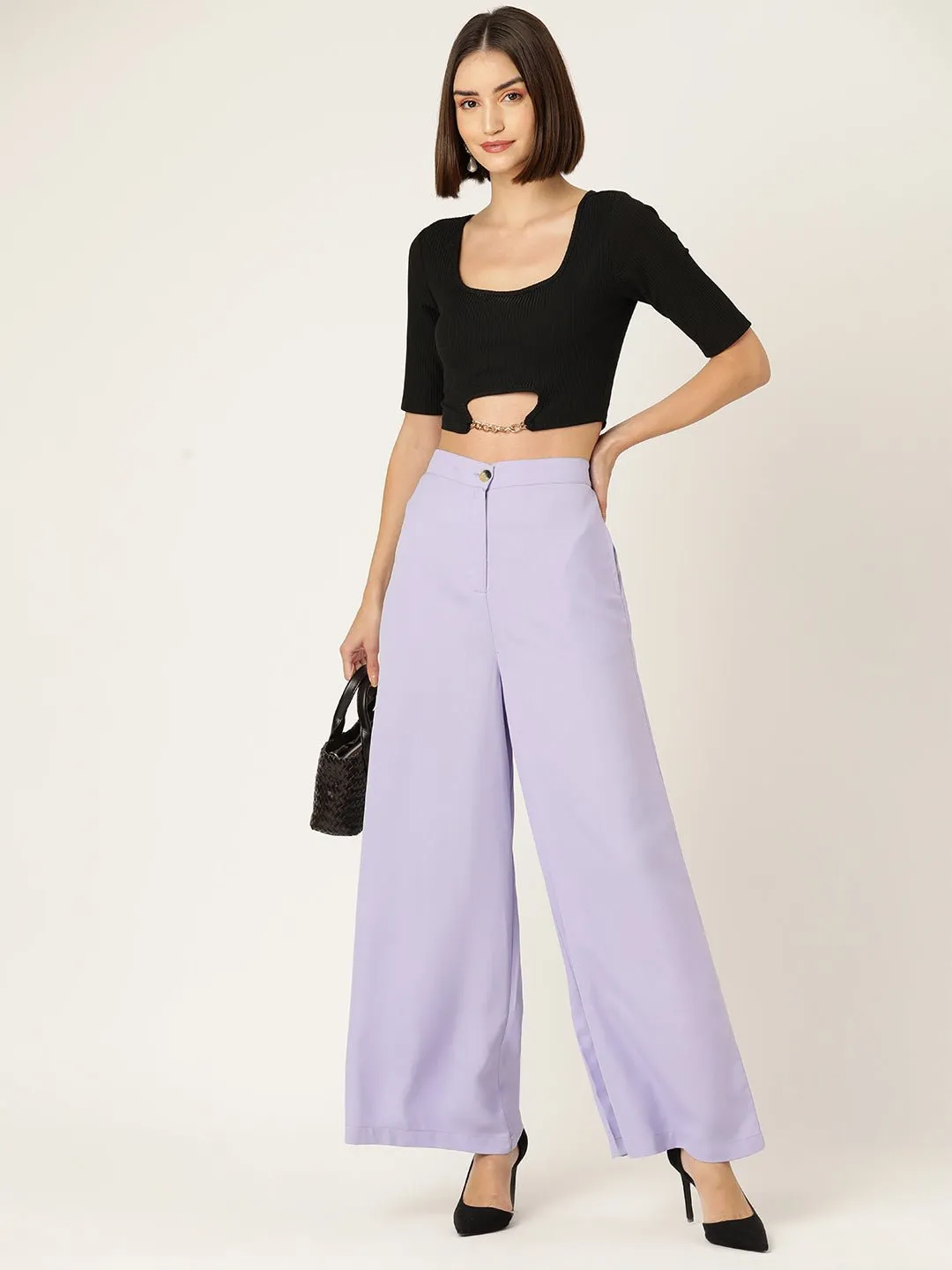 Women Lavender Relaxed Loose Fit High-Rise Pleated Trousers
