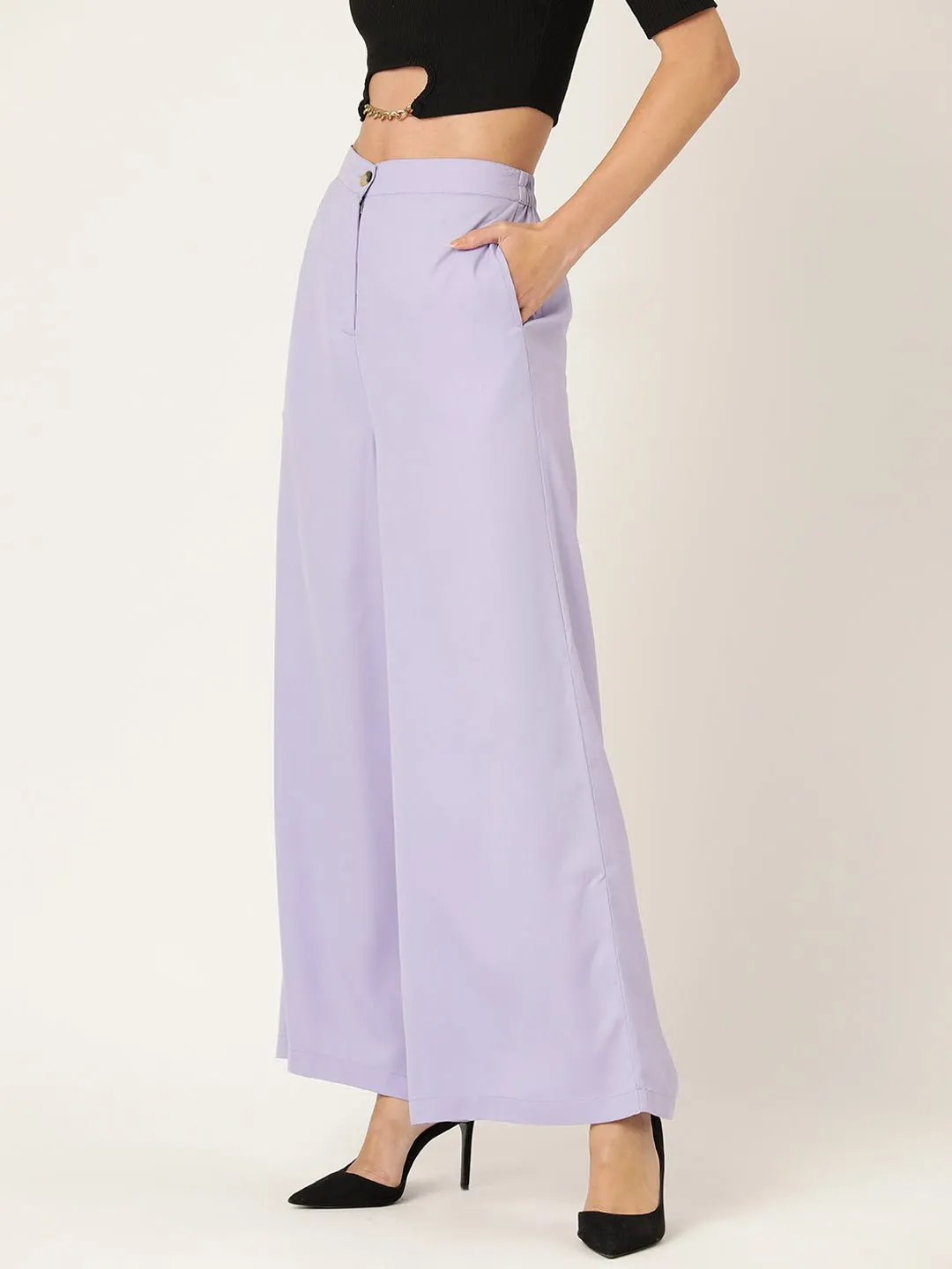 Women Lavender Relaxed Loose Fit High-Rise Pleated Trousers