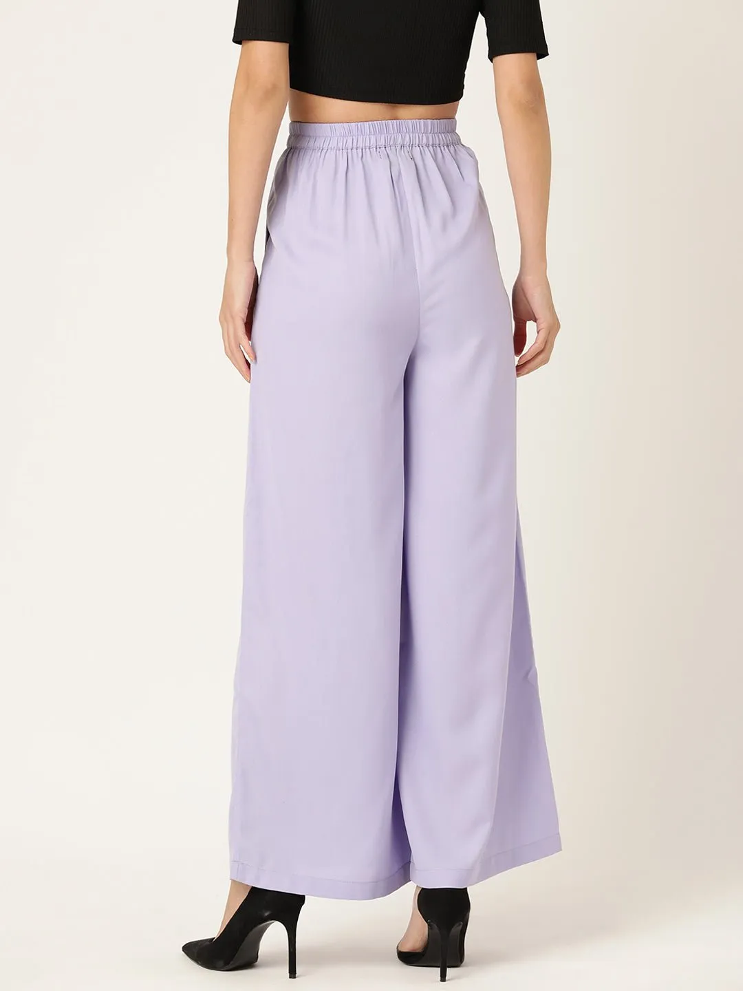 Women Lavender Relaxed Loose Fit High-Rise Pleated Trousers