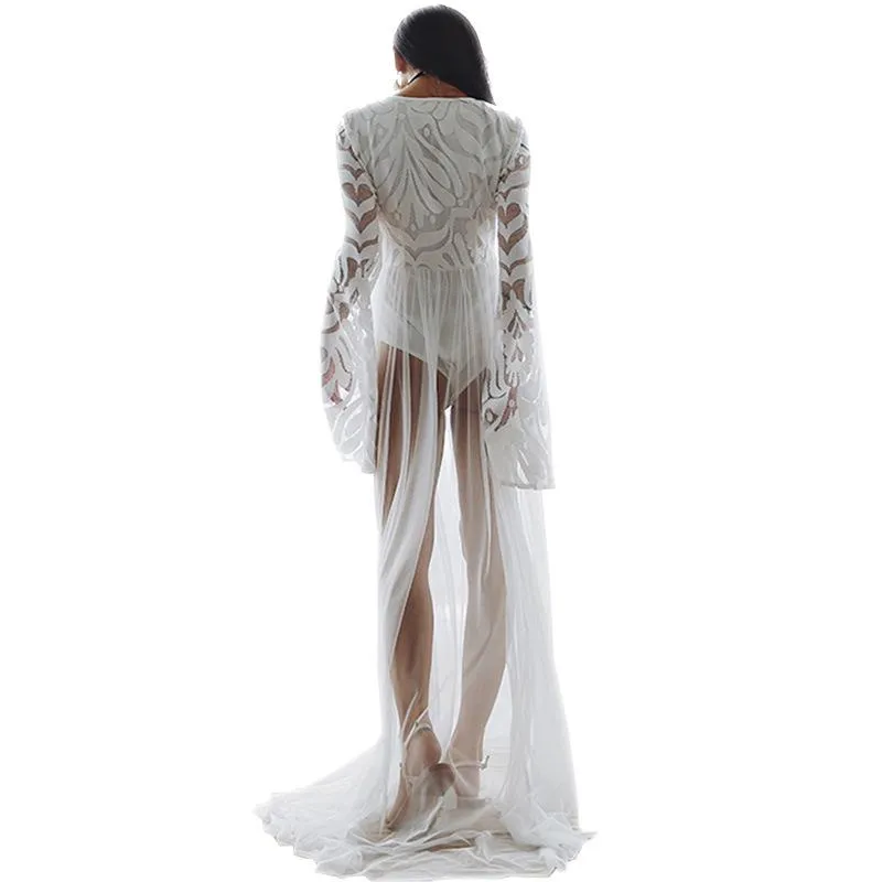 Women's Sexy Summer Long Sleeve Hollow Out Swimwear Dress