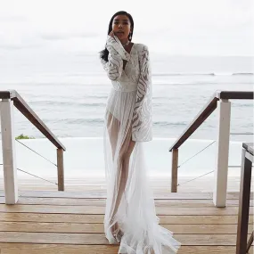 Women's Sexy Summer Long Sleeve Hollow Out Swimwear Dress