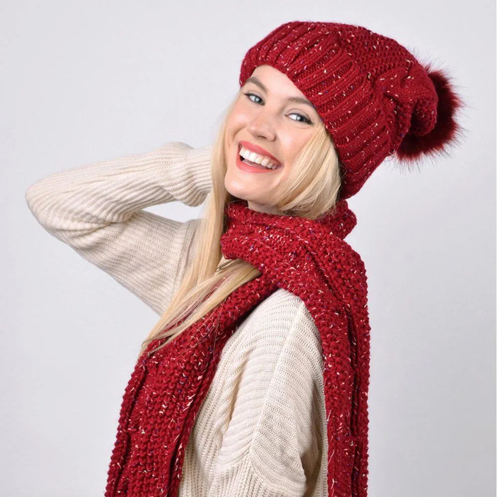 Women's Speckled Knit Hat and Infinity Scarf Set