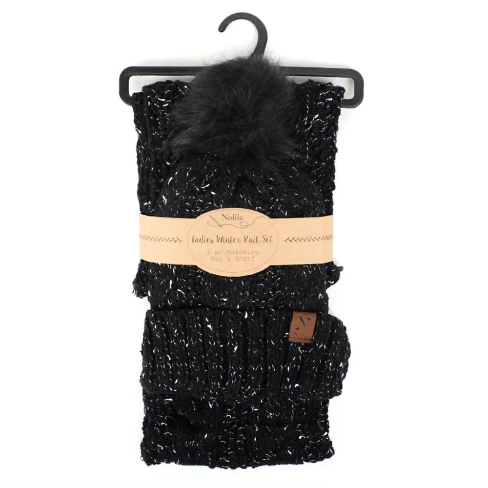 Women's Speckled Knit Hat and Infinity Scarf Set