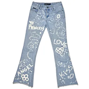 Y2K Bleach Print Flare Jeans (S/M)