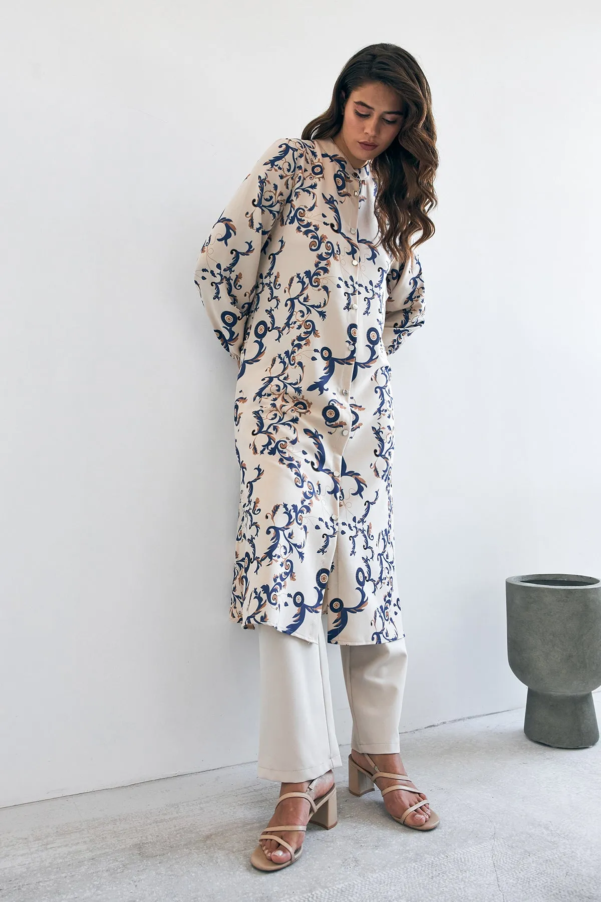 ZRF Women Noble Long Tunic Pants Suit - Indigo - Arucas